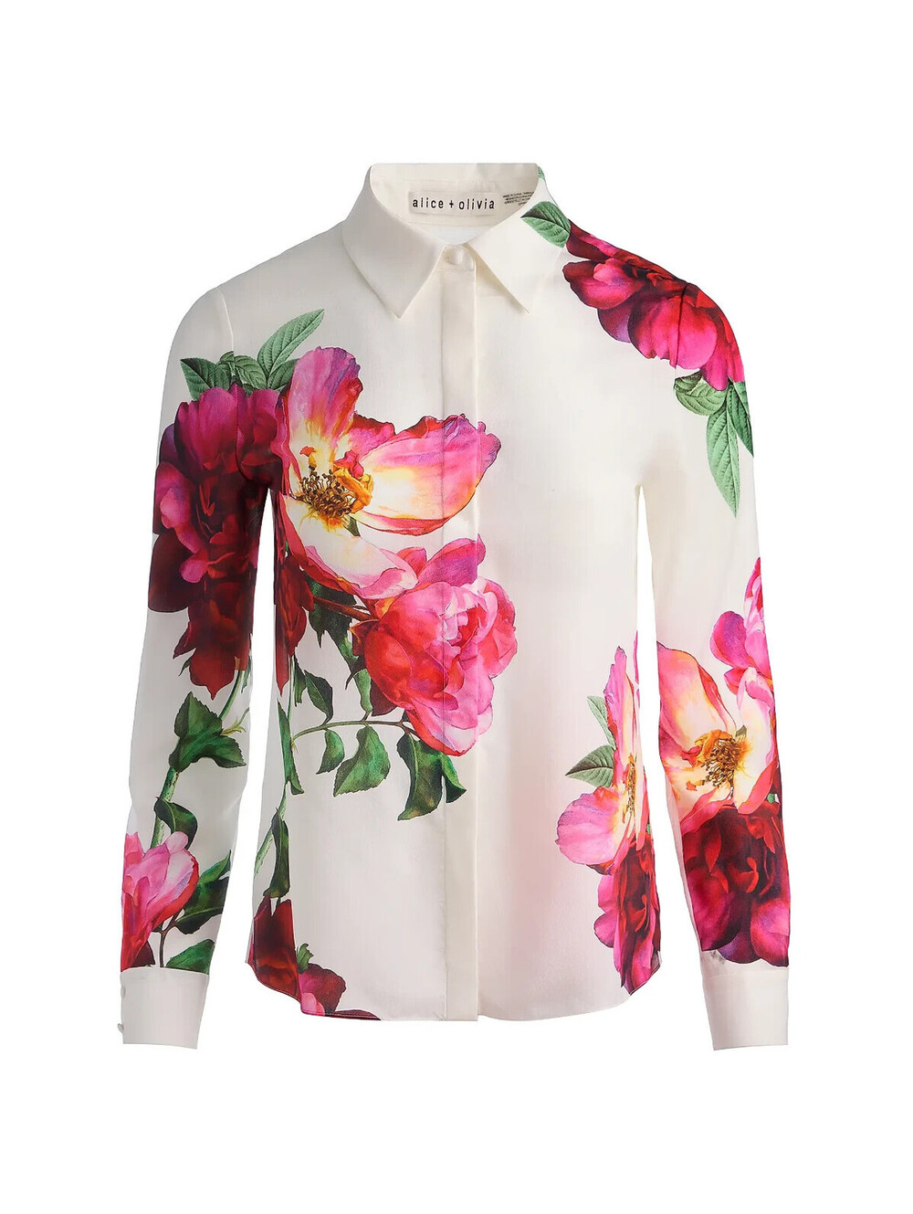 NEW,  Alice + Olivia Gilded Rose Willa Placket Top in Multicolor Sz M #T4014